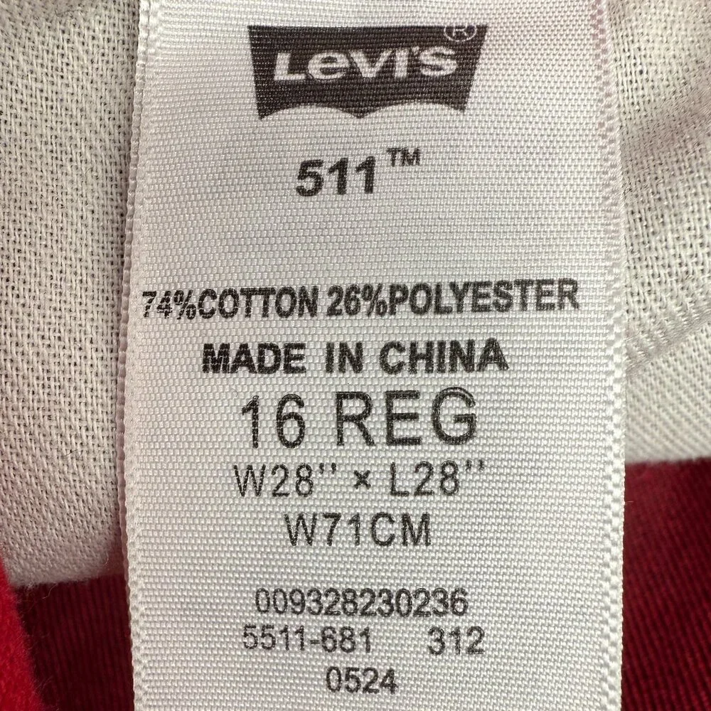 LEVI'S®‎ 511™ Men's Slim Fit Straight Leg Jeans Red Black Patch | W28 x L28